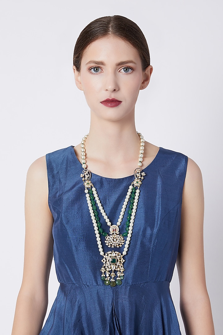 Gold Plated Green & Blue Stone Necklace by Nepra By Neha Goel