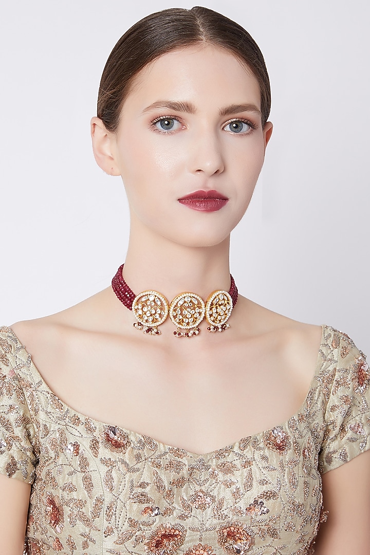 Gold Plated Red Stone Choker Necklace by Nepra By Neha Goel at Pernia's Pop Up Shop