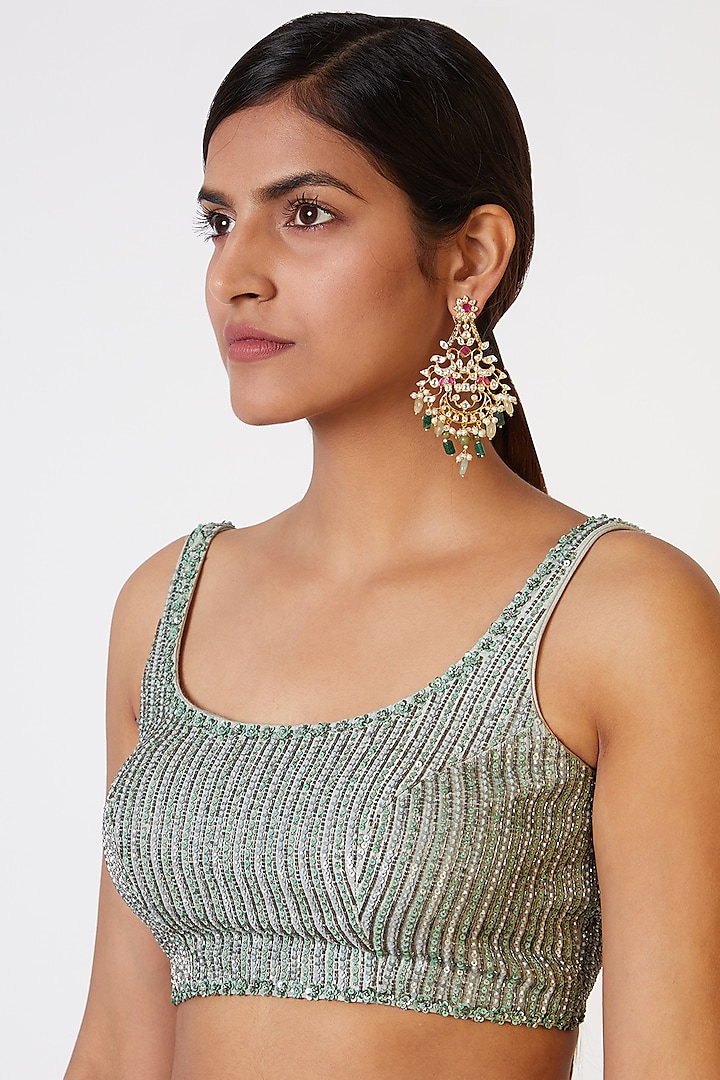 Gold Plated Red & Green Stone Earrings by Nepra By Neha Goel