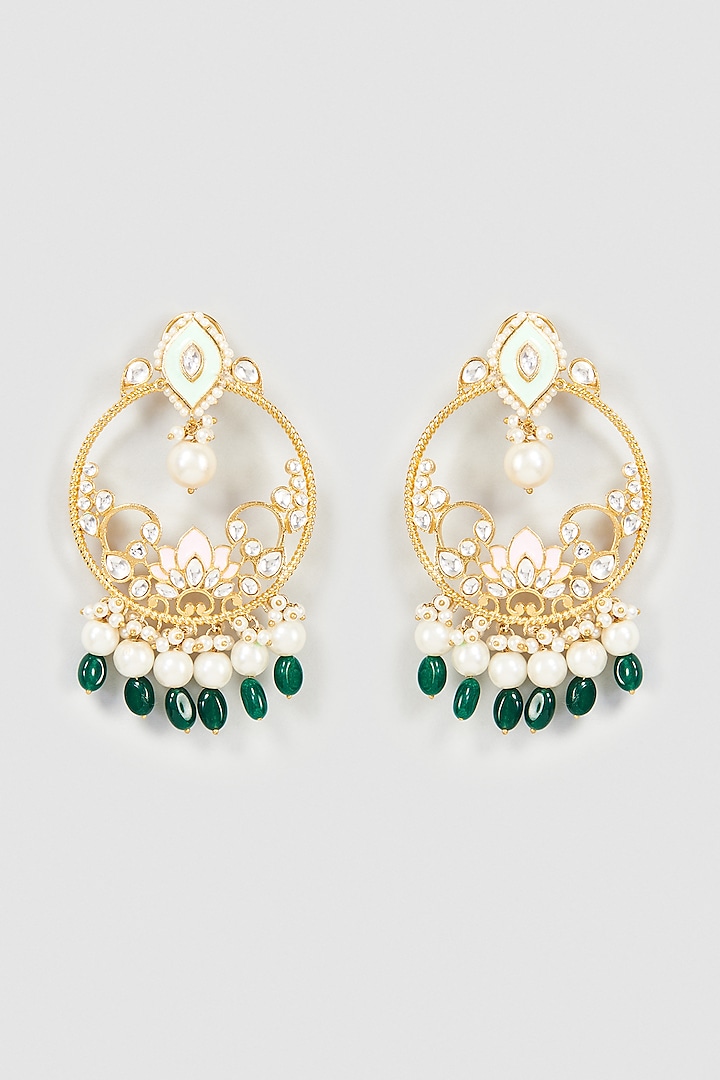 Gold Finish Emerald Drop Chandbali Earrings by Nepra By Neha Goel