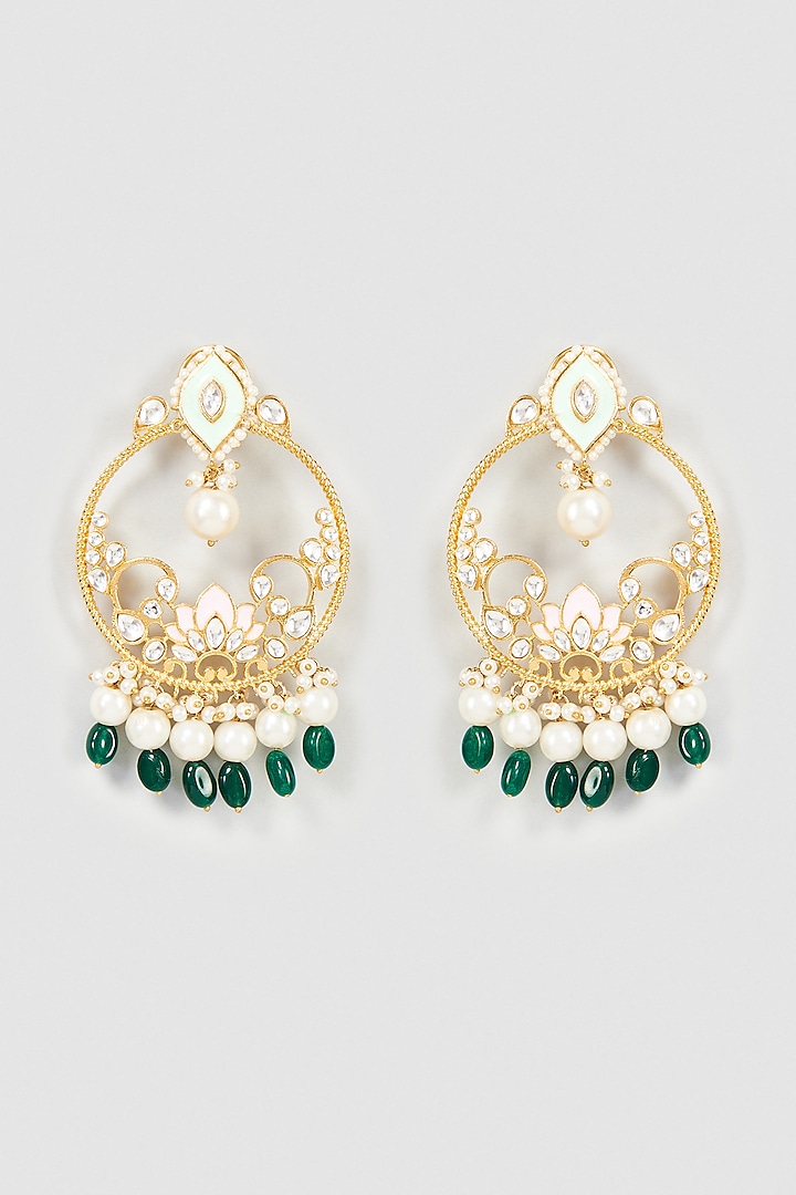 Gold Finish Emerald Drop Chandbali Earrings by Nepra By Neha Goel at Pernia's Pop Up Shop