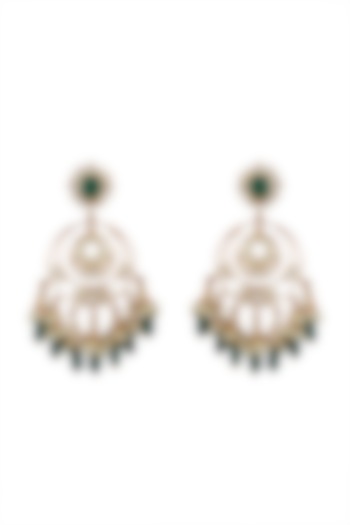 Gold Finish Kundan Chandbali Earrings by Nepra By Neha Goel