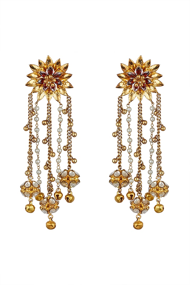 Gold Finish Floral Earrings by Nepra By Neha Goel