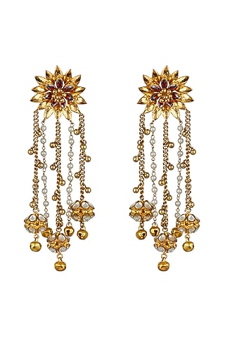 Gold Finish Floral Earrings by Nepra By Neha Goel
