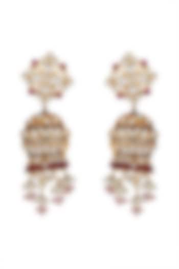 Gold Finish Kundan Jhumka Earrings by Nepra By Neha Goel