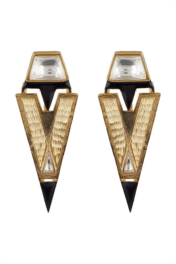 Gold Finish Contemporary Black Earrings by Nepra By Neha Goel