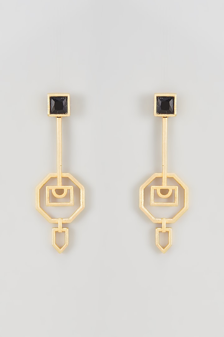 Gold Plated Black Onyx Dangler Earrings by Nepra By Neha Goel at Pernia's Pop Up Shop