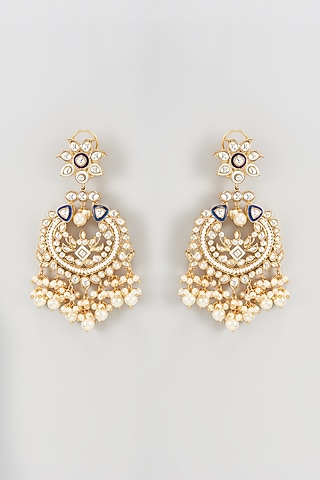 Gold Plated Kundan Polki Chandbali Earrings by Nepra By Neha Goel