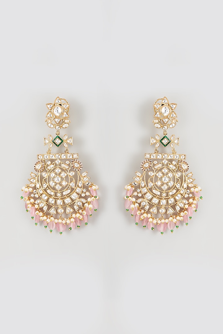 Gold Plated Kundan Polki Chandbali Earrings by Nepra By Neha Goel