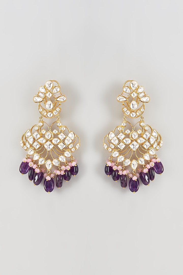 Gold Plated Purple Onyx Stone Earrings  by Nepra By Neha Goel