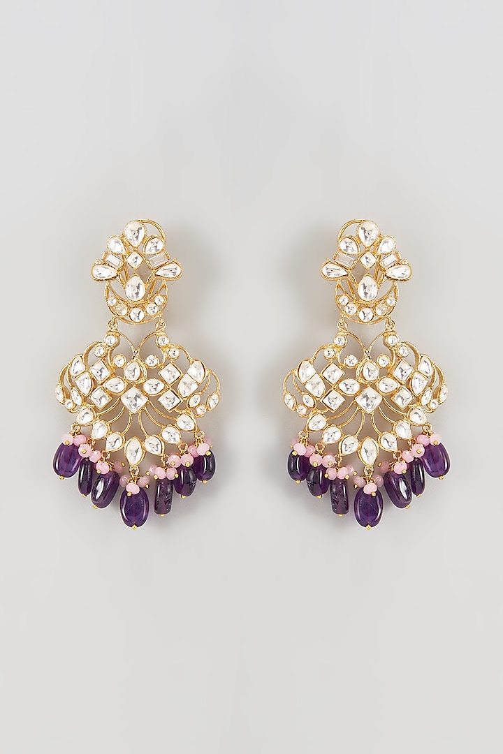 Gold Plated Purple Onyx Stone Earrings  by Nepra By Neha Goel at Pernia's Pop Up Shop