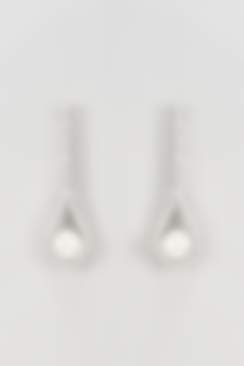White Rhodium Finish Faux Diamond Dangler Earrings by Nepra By Neha Goel