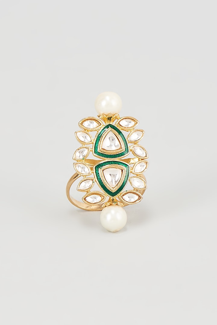 Gold Plated Kundan Polki Ring by Nepra By Neha Goel at Pernia's Pop Up Shop