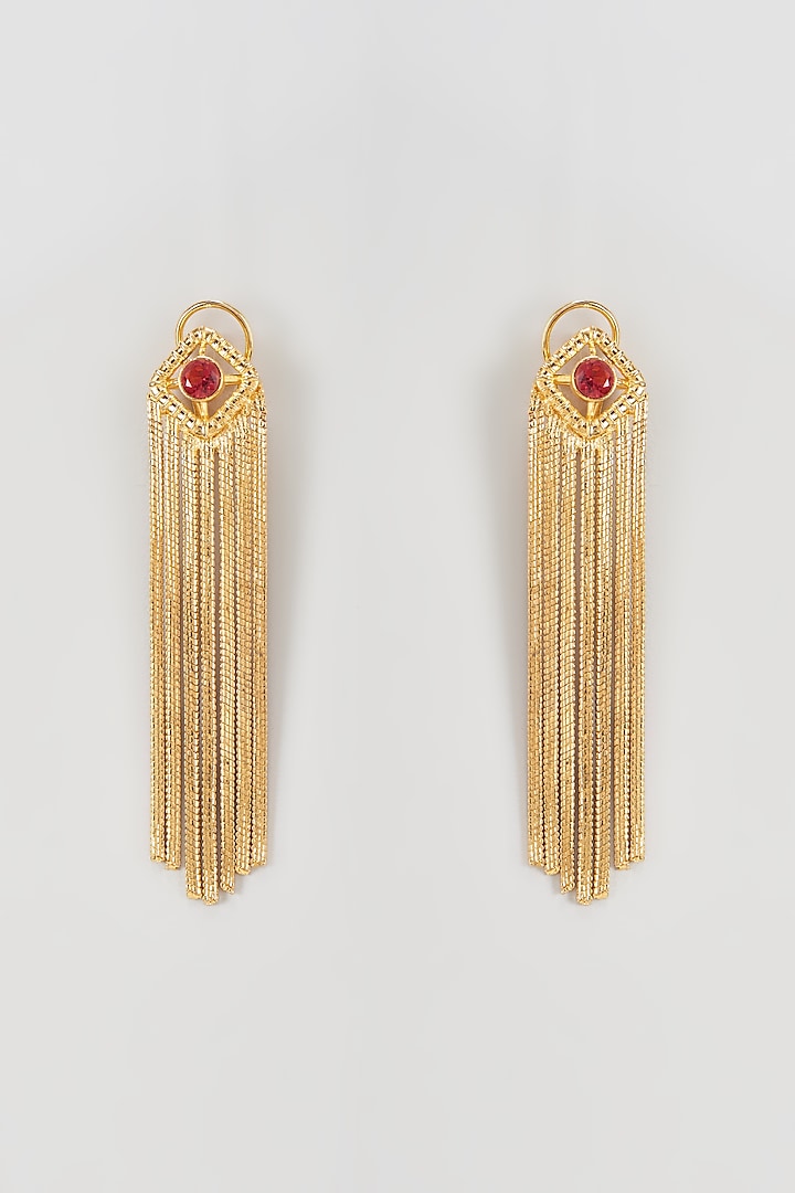 Gold Plated Red Sapphire Dangler Earrings by Nepra By Neha Goel