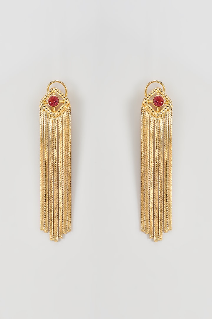 Gold Plated Red Sapphire Dangler Earrings by Nepra By Neha Goel at Pernia's Pop Up Shop