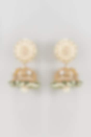 Gold Plated Enameled Jhumka Earrings by Nepra By Neha Goel
