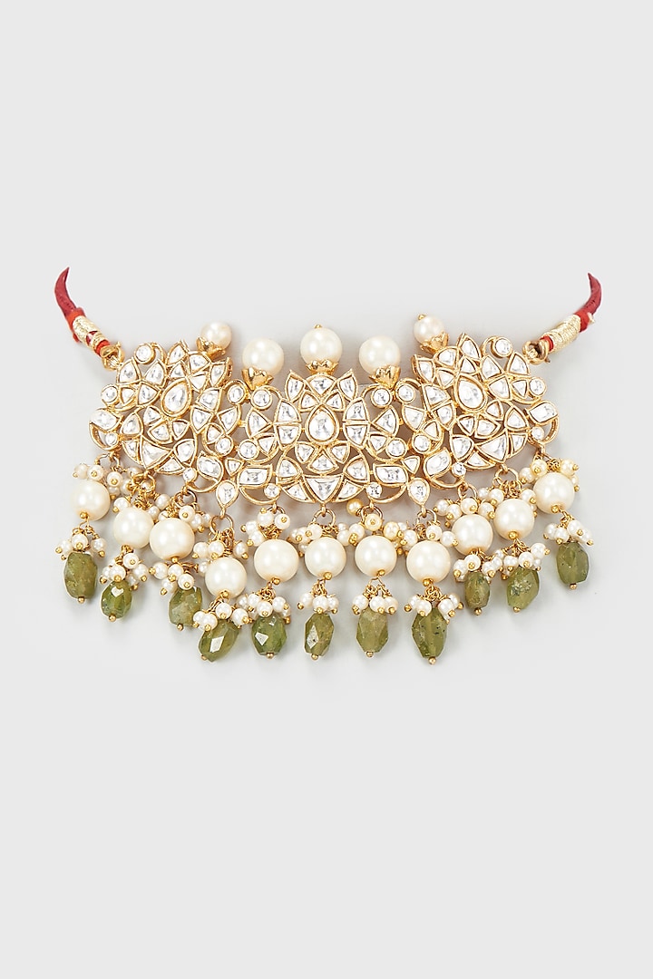 Gold Plated Kundan Polki Choker Necklace by Nepra By Neha Goel at Pernia's Pop Up Shop