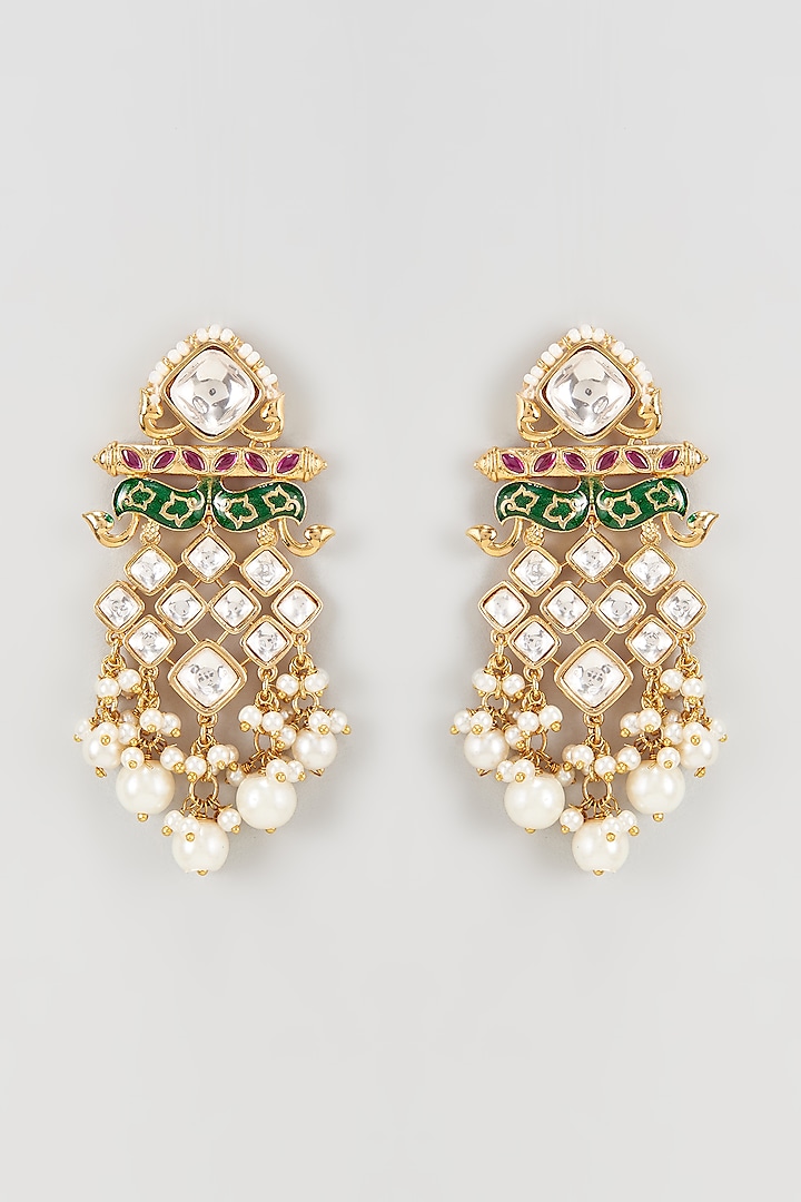 Gold Plated Kundan Polki Chandbali Earrings by Nepra By Neha Goel at Pernia's Pop Up Shop