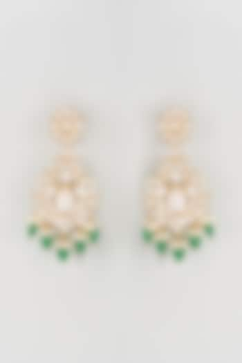 Gold Plated Kundan Polki & Emerald Chandbali Earrings by Nepra By Neha Goel at Pernia's Pop Up Shop