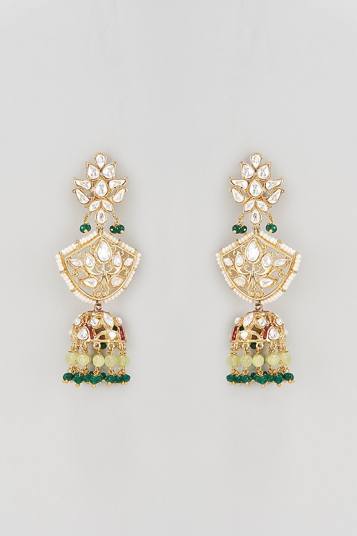 Gold Plated Kundan Polki & Emerald Dangler Earrings by Nepra By Neha Goel at Pernia's Pop Up Shop