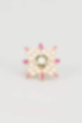 Gold Plated Kundan Polki & Pink Stones Ring by Nepra By Neha Goel