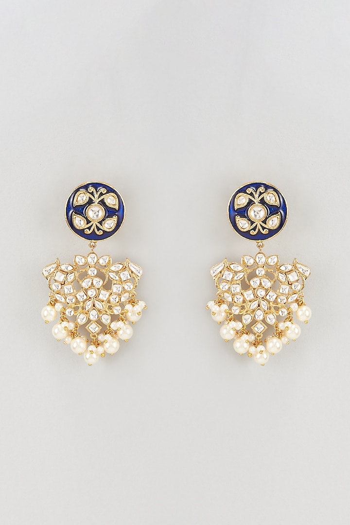 Gold Plated Kundan Polki & Pearl Chandbali Earrings by Nepra By Neha Goel at Pernia's Pop Up Shop