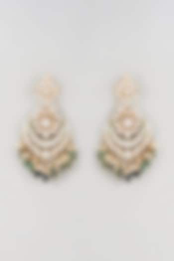 Gold Plated Kundan Polki & Emerald Chandbali Earrings by Nepra By Neha Goel
