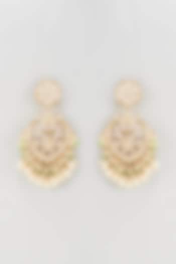 Gold Plated Kundan Polki & Pearl Enamelled Chandbali Earrings by Nepra By Neha Goel