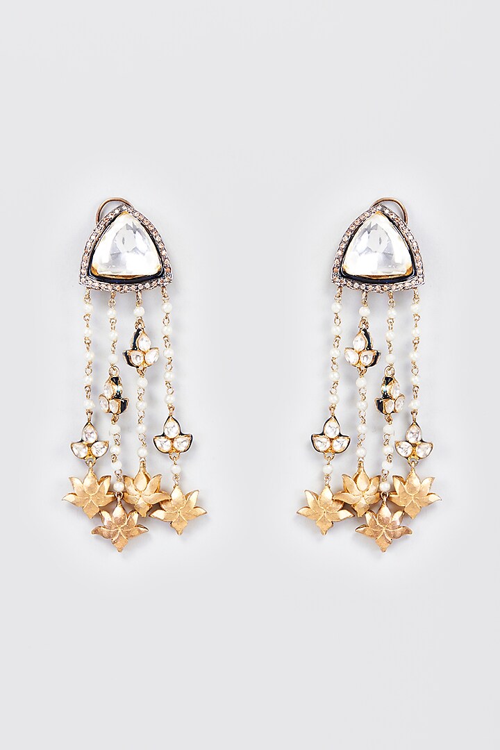 Gold Plated Kundan Polki Dangler Earrings by Nepra By Neha Goel