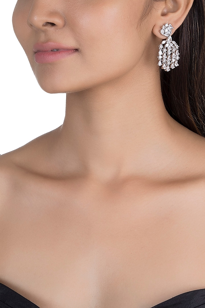 White Finish Zircon Earrings by Nepra By Neha Goel
