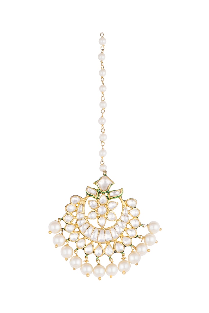 Gold Plated Green Enamelled Maang Tikka by Nepra By Neha Goel at Pernia's Pop Up Shop