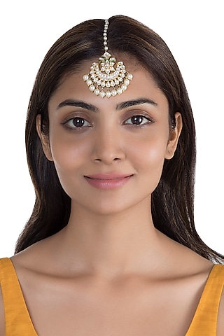 Gold Plated Green Enamelled Maang Tikka by Nepra By Neha Goel