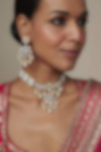 Gold Plated Kundan Polki & Pearl Enameled Choker Necklace Set by Nepra By Neha Goel at Pernia's Pop Up Shop