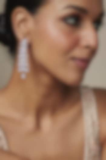 White Rhodium Finish Zircon Dangler Earrings by Nepra By Neha Goel at Pernia's Pop Up Shop