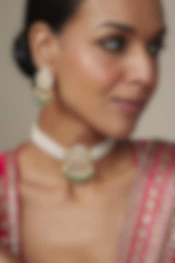 Gold Plated Kundan Polki & Green Beaded Choker Necklace Set by Nepra By Neha Goel at Pernia's Pop Up Shop