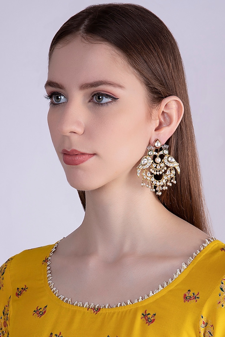 Gold Plated Enamel Bird Earrings by Nepra By Neha Goel