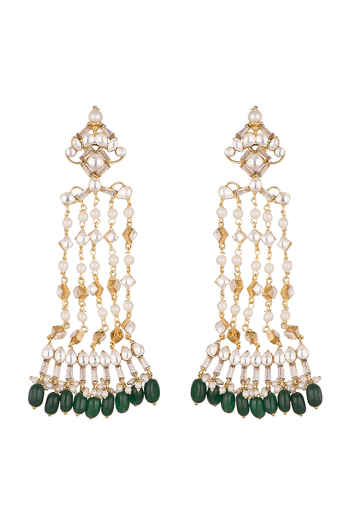 Gold Plated Kundan & Emerald Earrings by Nepra By Neha Goel at Pernia's Pop Up Shop
