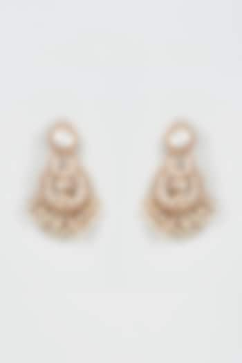 Gold Finish Kundan Polki & Pearl Chandbali Earrings by Nepra By Neha Goel at Pernia's Pop Up Shop