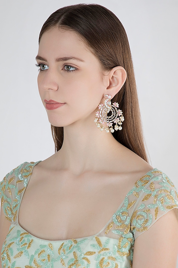 Gold Plated Pearls Lotus Earrings by Nepra By Neha Goel