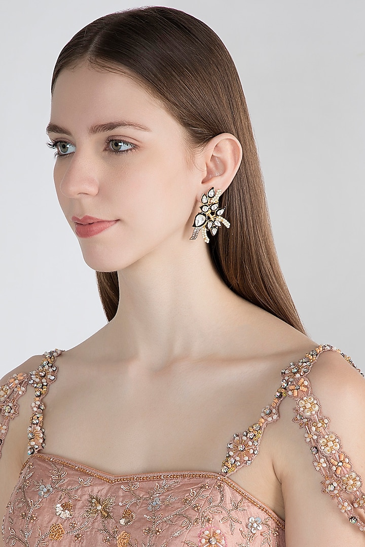 Gold Plated Enameled Pearl Earrings by Nepra By Neha Goel