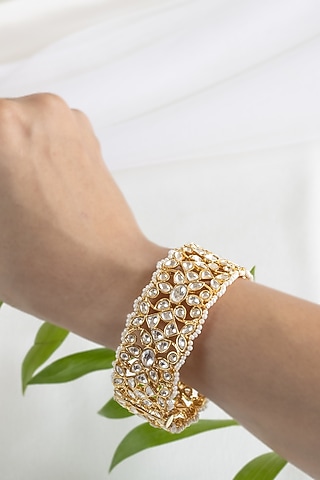 Gold Finish Kundan Bangle by Nepra By Neha Goel
