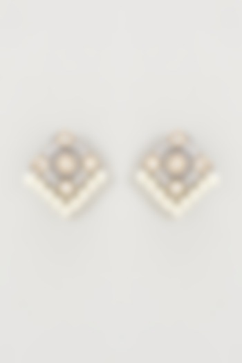 Two Tone Finish Kundan Polki & Pearl Stud Earrings by Nepra By Neha Goel at Pernia's Pop Up Shop