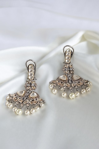 Two Tone Finish Kundan & Pearls Earrings by Nepra By Neha Goel