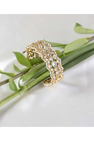 Gold Finish Kundan Polki Bangle by Nepra By Neha Goel