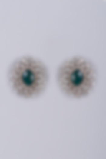 White Finish Zircon Stud Earrings by Nepra By Neha Goel at Pernia's Pop Up Shop