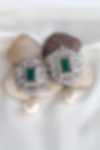 Two Tone Finish Emerald Stud Earrings by Nepra By Neha Goel