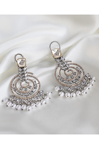 Two Tone Finish Dangler Earrings With Kundan & Pearls by Nepra By Neha Goel