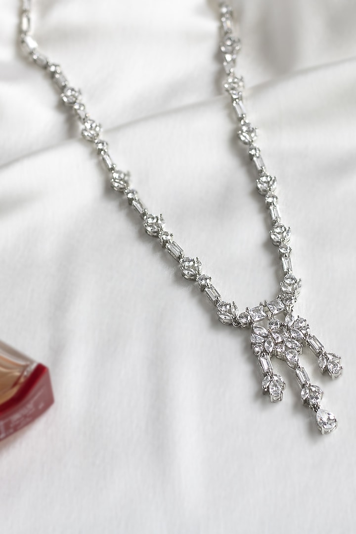 White Finish Faux Diamonds Necklace Set by Nepra By Neha Goel