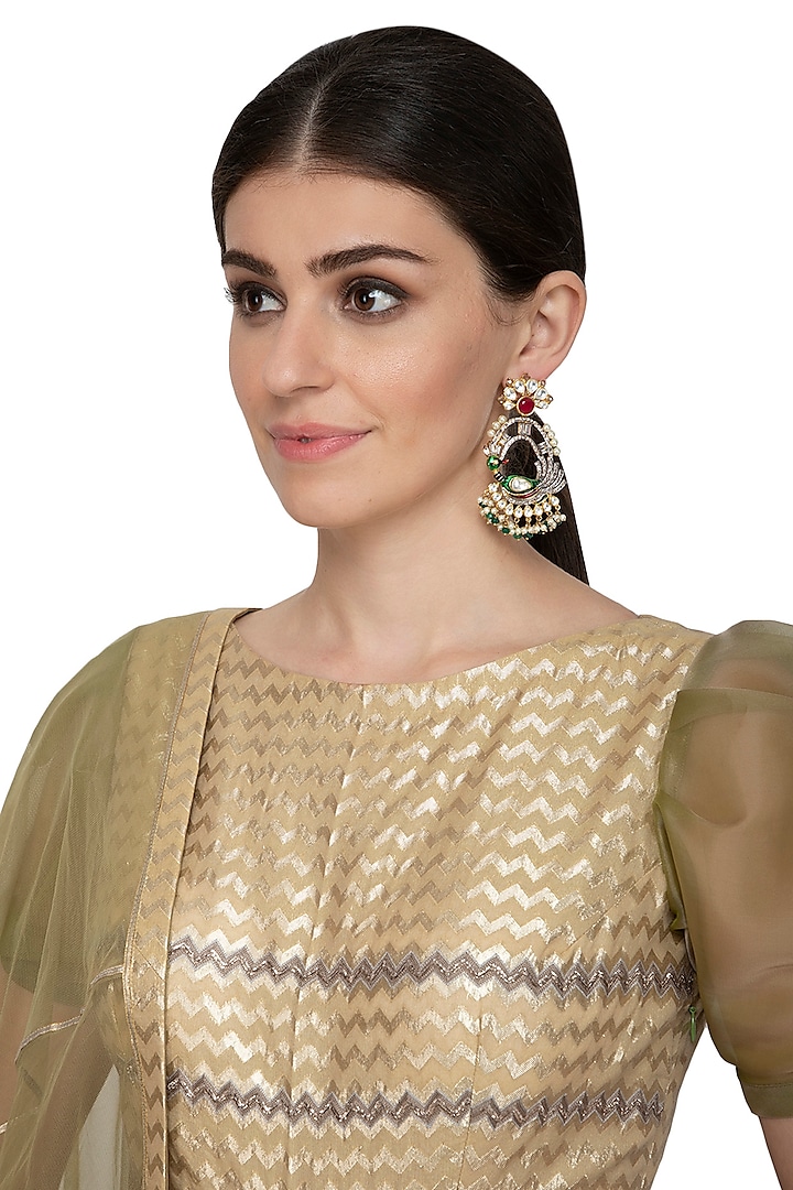 Gold Plated Enameled Peacock Earrings by Nepra By Neha Goel
