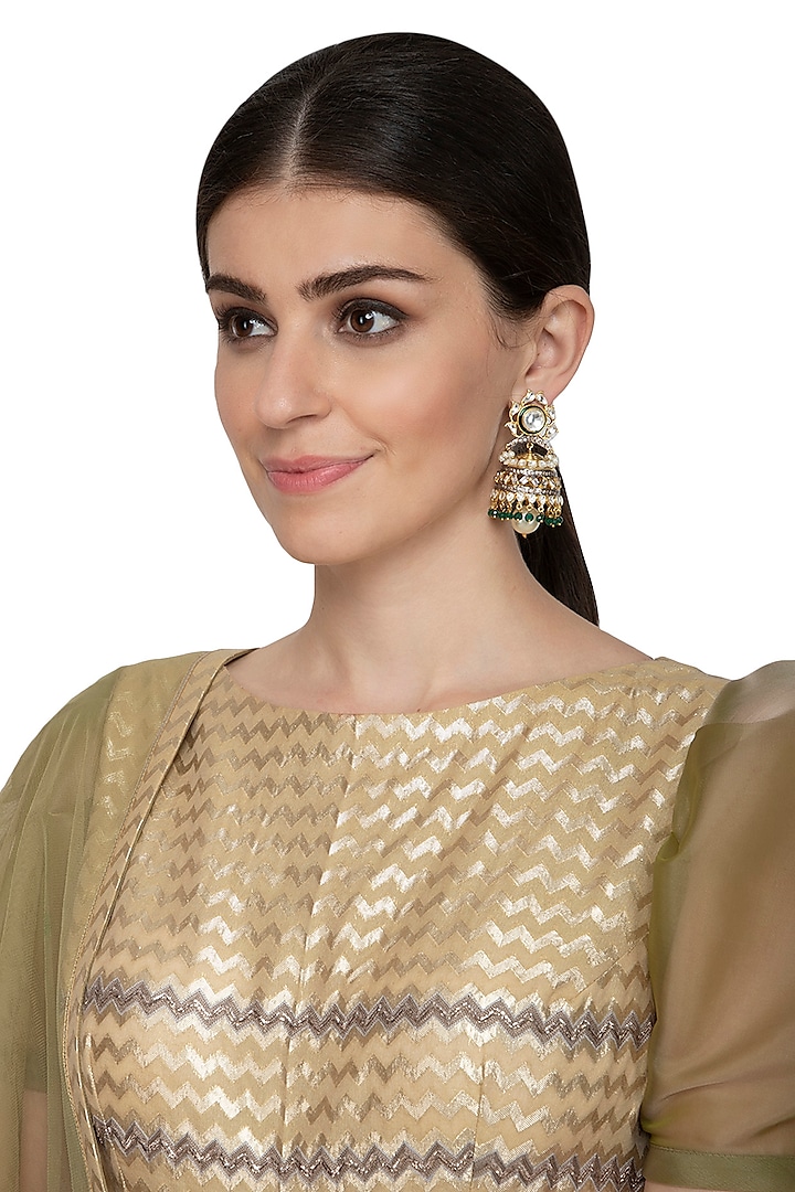 Gold Plated Emerald Earrings by Nepra By Neha Goel